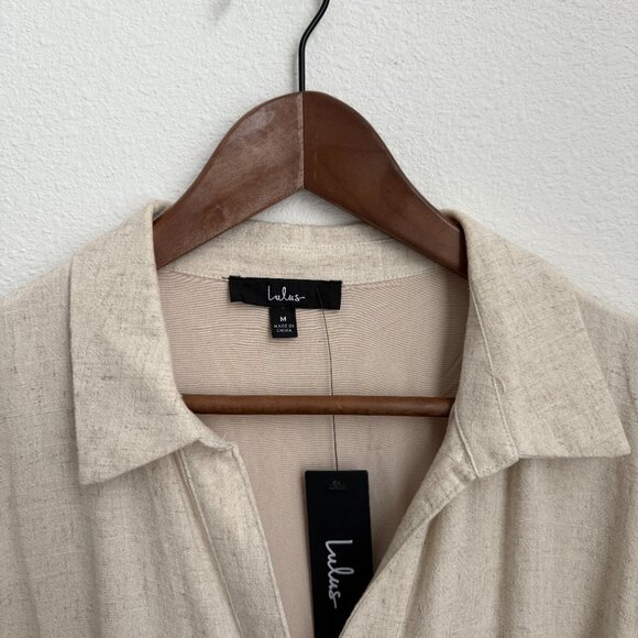 Lulus Italian Summer Beige Linen Midi Dress Size M NWT - Picture 4 of 6